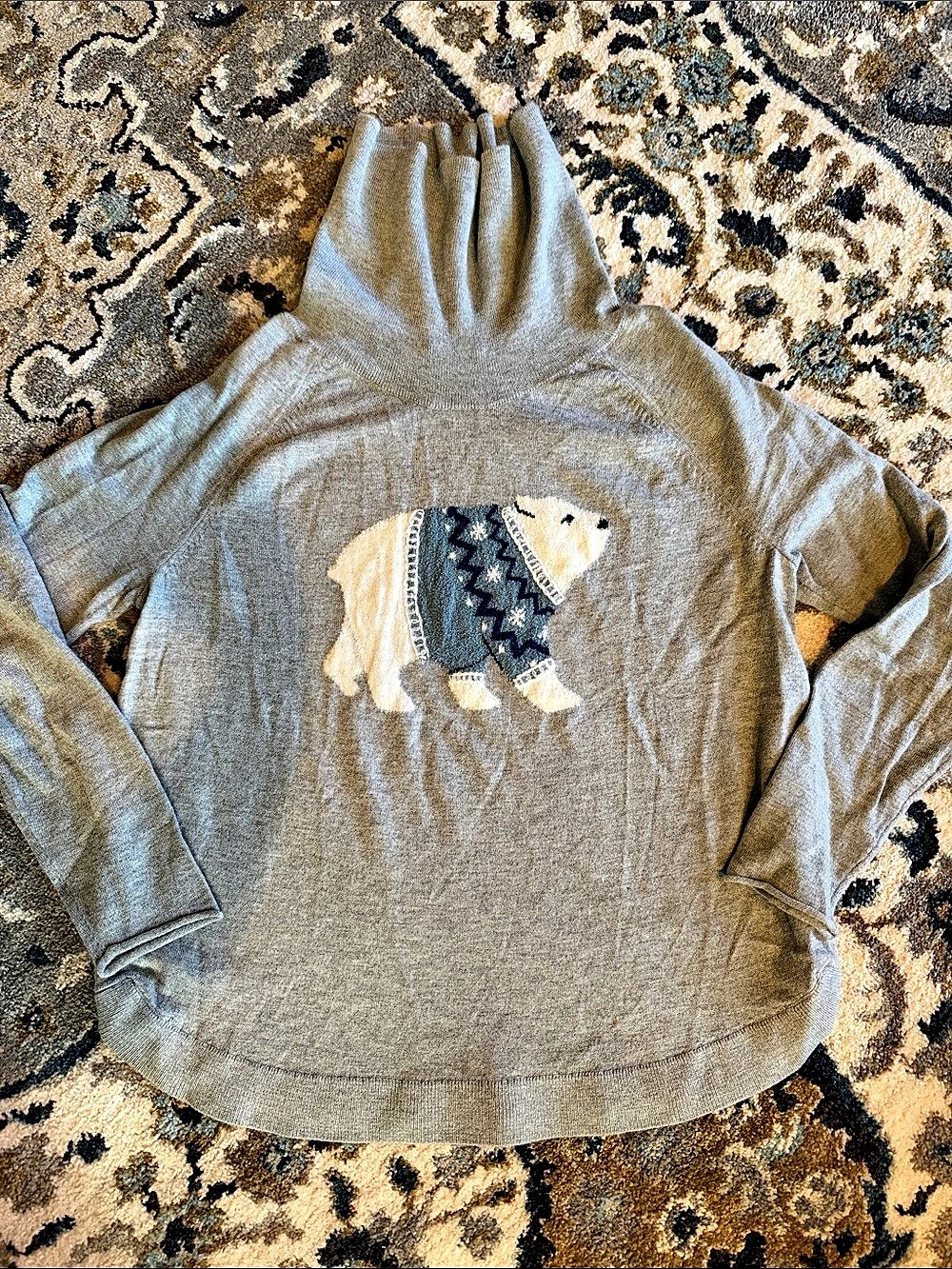 J Jill  Gray & Blue Graphic turtleneck  Sweater XS, polar bear , worn once!